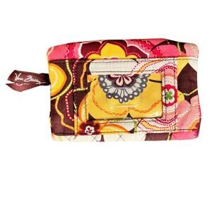 Vera Bradley Compact Taxi Wallet Clear ID Kisslock Coin Yellow Pink Brown Floral